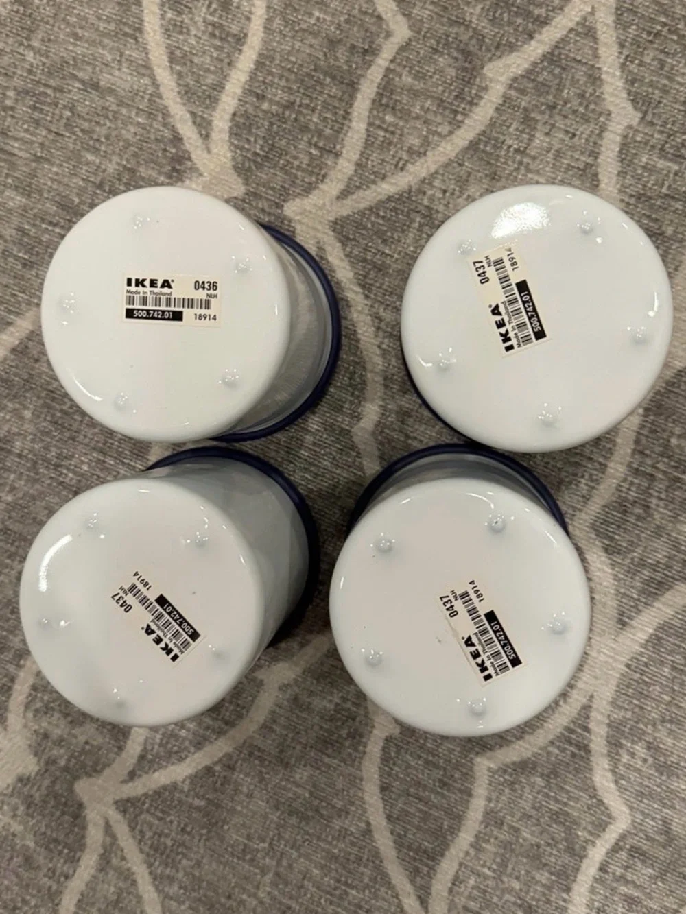 Vintage IKEA Enamel Canister Set of 4 - White & Blue Farmhouse Jars